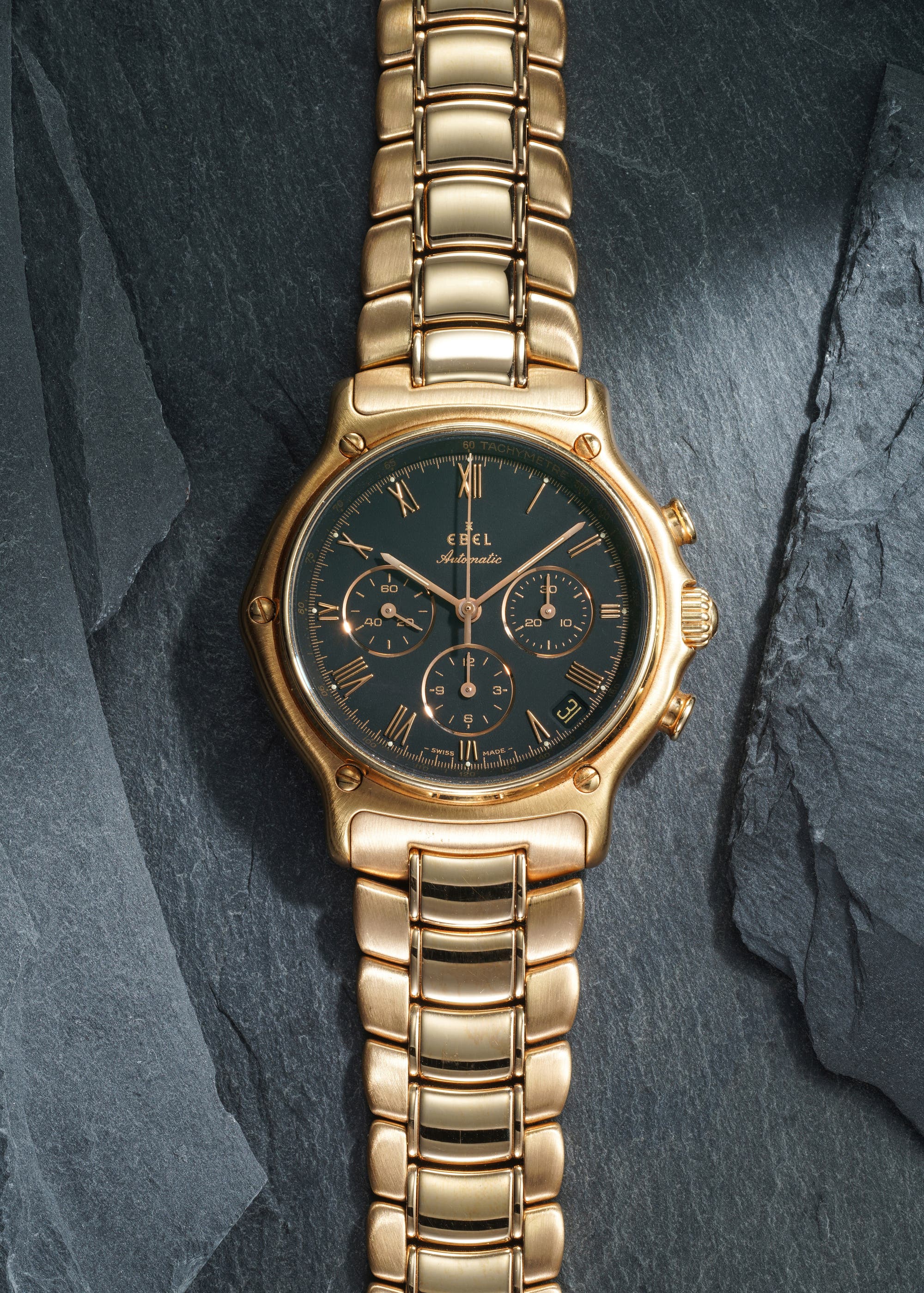 EBEL 1911 Chronograph ref. 5134901, yaklaşık 1990’lar. Phillips katalog kaydı kalibre 134 olarak tanımlar.